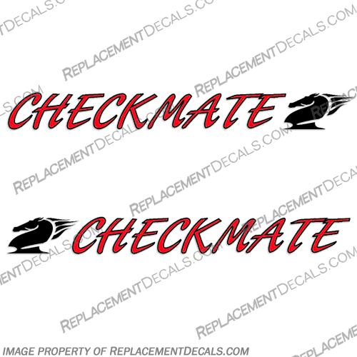 Checkmate Powerboat Boat Decals - 2 Color! - Style 2 checkmate, powerboat, power, boat, decals, decal, sticker, stickers, 2, color, set, of, 2, engine, motor, outboard, fast, speed, horse, size, sizes, 