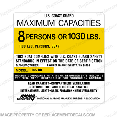 Bayliner 185 BR Capacity Decal - 8 Person INCR10Aug2021