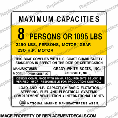 Grady White Overnighter 20 Capacity Decal - 8 Person INCR10Aug2021