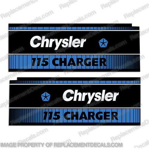 1984 Chrysler 115hp Charger Outboard Motor Decal Kit  chrysler, decals, 115hp, 115, 72h9d, 1984, 84, 84, boat, engine, stickers, decal, kit, vintage, motor,