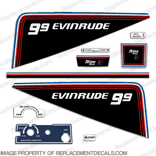 Evinrude 1981 9.9hp Decal Kit evinrude 9.9, 81, INCR10Aug2021