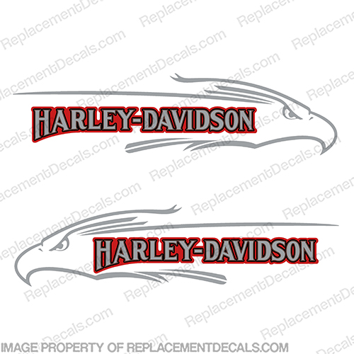 Harley Davidson FXD Eagle Silver Red Gas Tank Decals (Set of 2)  harley, harley davidson, harleydavidson, harley_davidson_fat_boy_fxef_1985 silver, fuel, fsxe, fat, boy, fxd, blue, red, silver, gold, eagle, head, logo, emblem, tank, fuel, decal, sticker, INCR10Aug2021