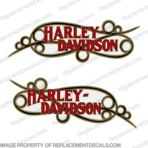 Harley-Davidson Fuel Tank Motorcycle Decals (Set of 2) - Style 17  Scroll Black / Gold / Red harley, harley davidson, harleydavidson, scroll, davidson, 14126-86, 14127-86 , INCR10Aug2021