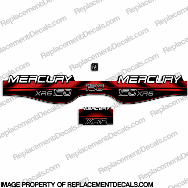 Mercury 150hp XR6 Decals - 1994 - 1999 (Red) mercury, 150, 150hp, 150 hp, xr6, 1994, 1995, 1996, 1997, 1998, 1999, decals, kit, stickers, set, outboard, red, 