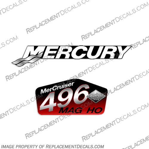 Mercruiser 496 MAG High Output Decal  496, mag, magnum, mercury, mer, cruiser, inboard, motor, engine, sticker, decal, mercruiser, high, output, ho, HO