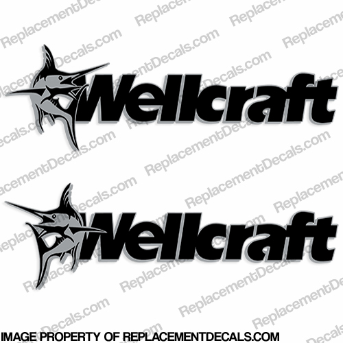 Wellcraft Boat Decals w/Marlin (Set of 2) - Silver/Black - Style A INCR10Aug2021